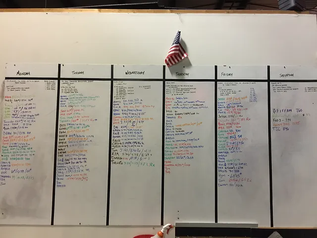 Royal Crossfit workout board, illustrating the daily posted workout of the day